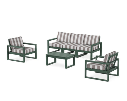 POLYWOOD® EDGE Sectional 4-Piece Deep Seating Set with Sofa in Green / Cabana Stripe Grey Mist