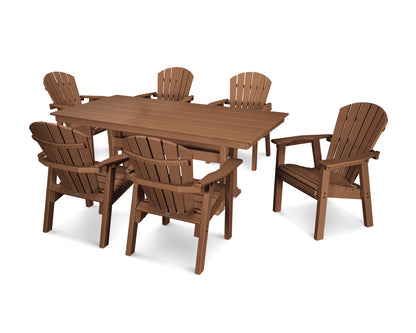 POLYWOOD® Seashell 7-Piece Farmhouse Dining Set with Trestle Legs in Teak
