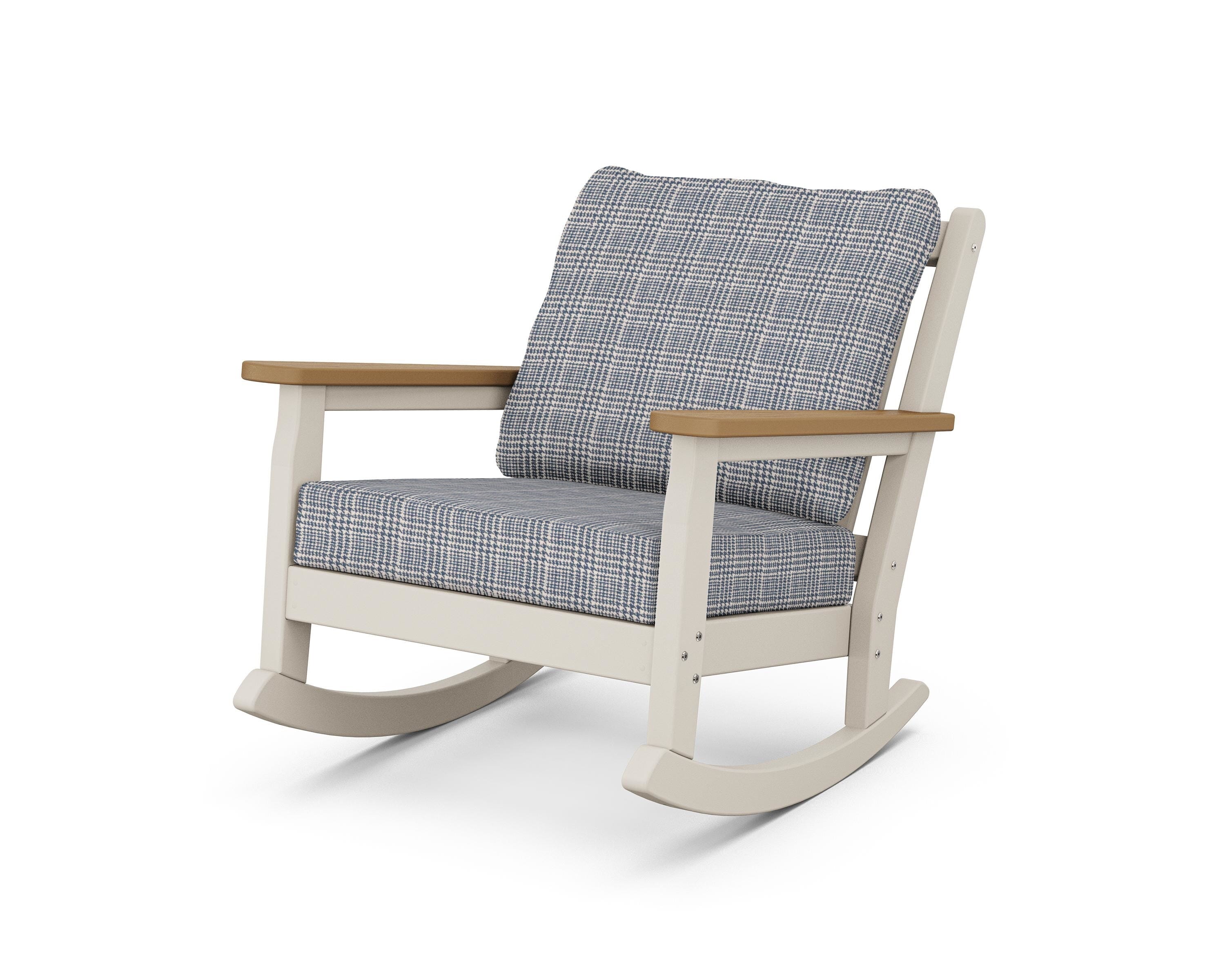 POLYWOOD® Chippendale Deep Seating Rocking Chair in Sand / Natural / Houndstooth Sky Blue