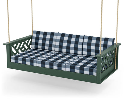 POLYWOOD® Chippendale Daybed Swing in Green / Buffalo Plaid Marine Indigo