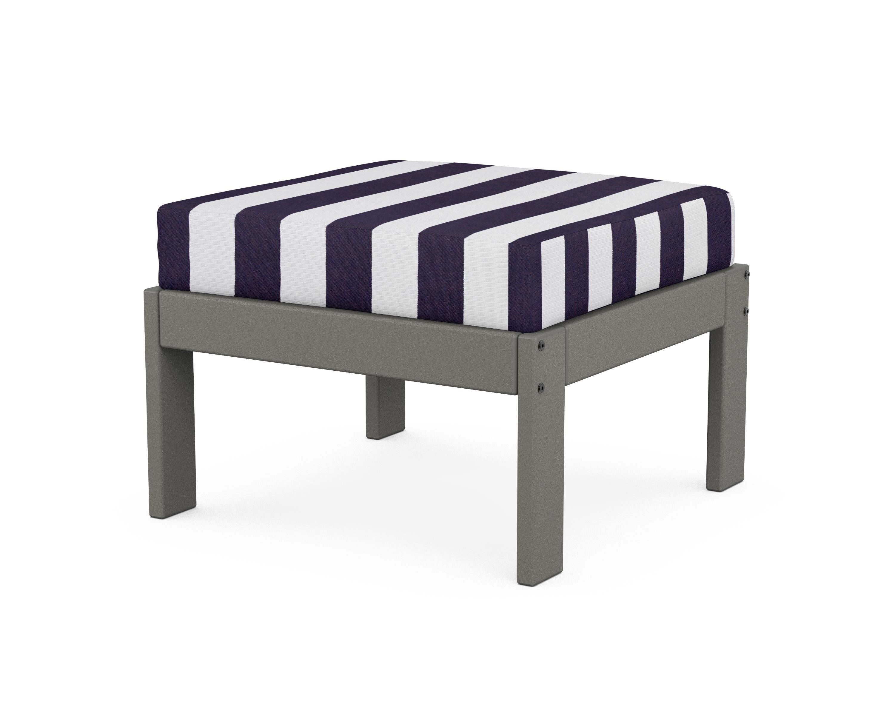 POLYWOOD® Vineyard Modular Ottoman in Slate Grey / Cabana Stripe Navy