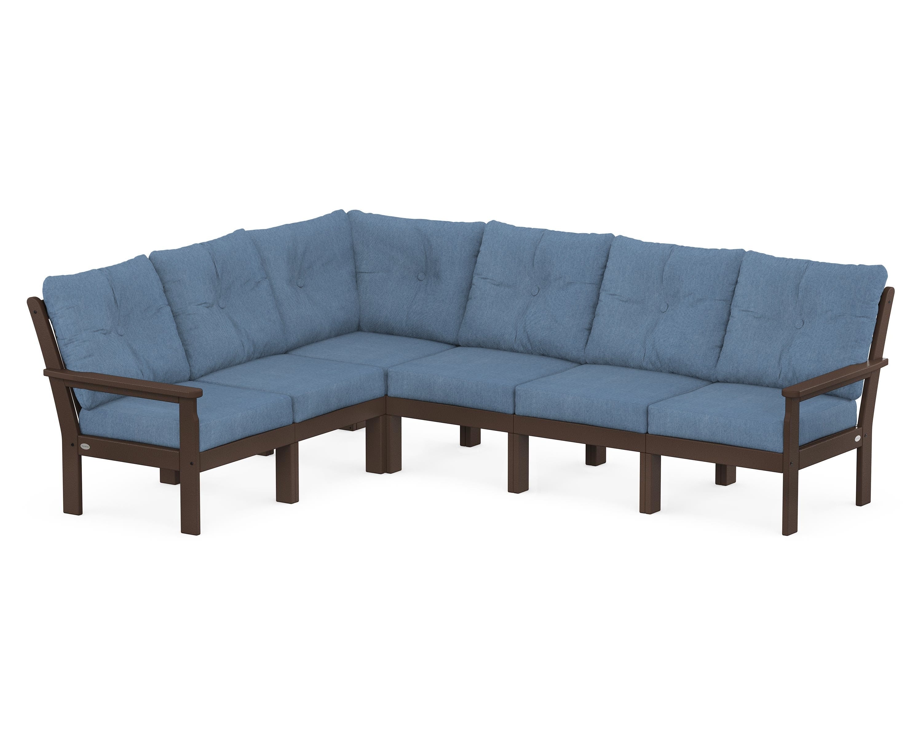 POLYWOOD® Vineyard 6-Piece Sectional in Mahogany / Sky Blue