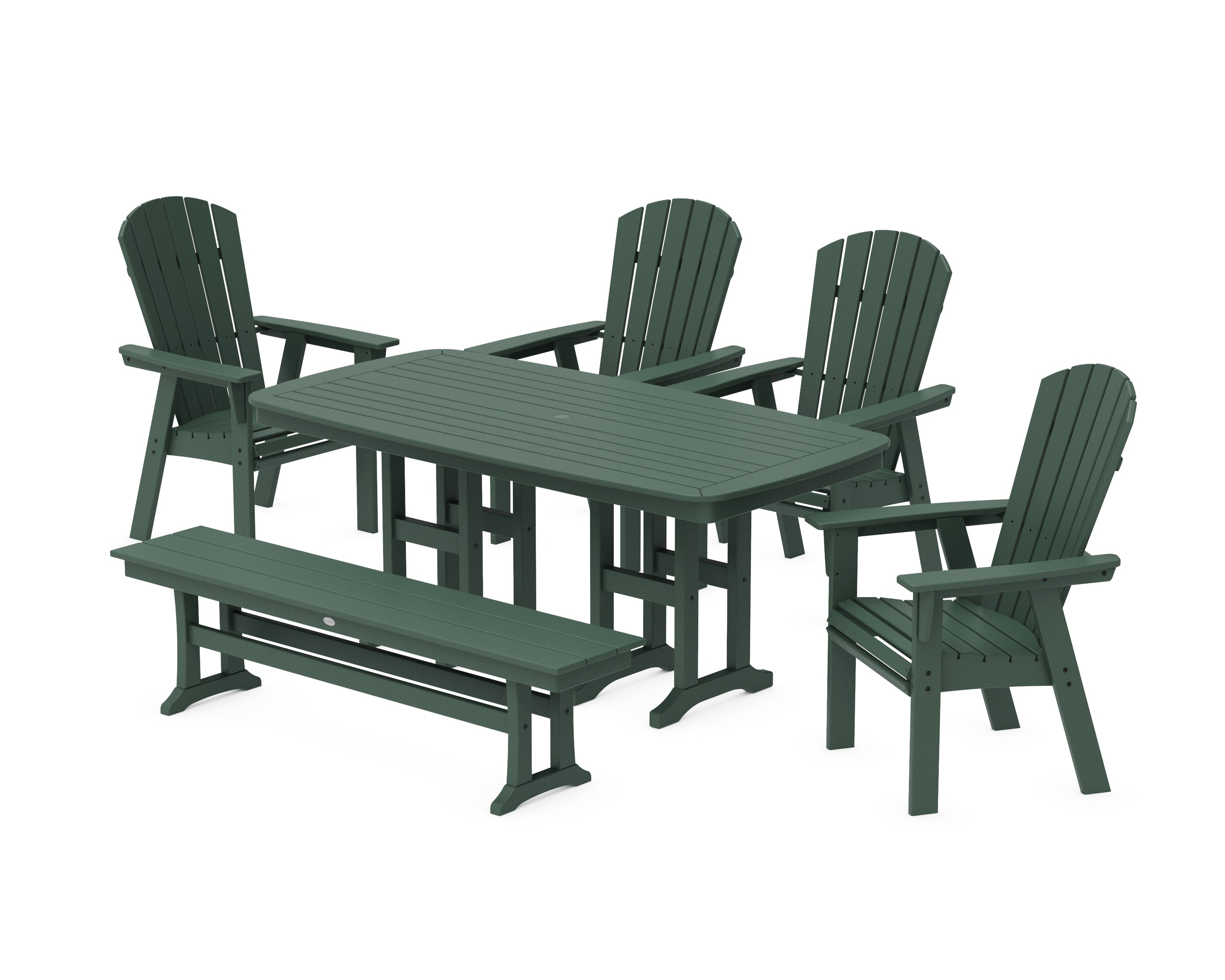 POLYWOOD® Nautical Curveback Adirondack 6-Piece Dining Set with Bench in Green