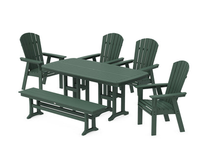 POLYWOOD® Nautical Curveback Adirondack 6-Piece Dining Set with Bench in Green