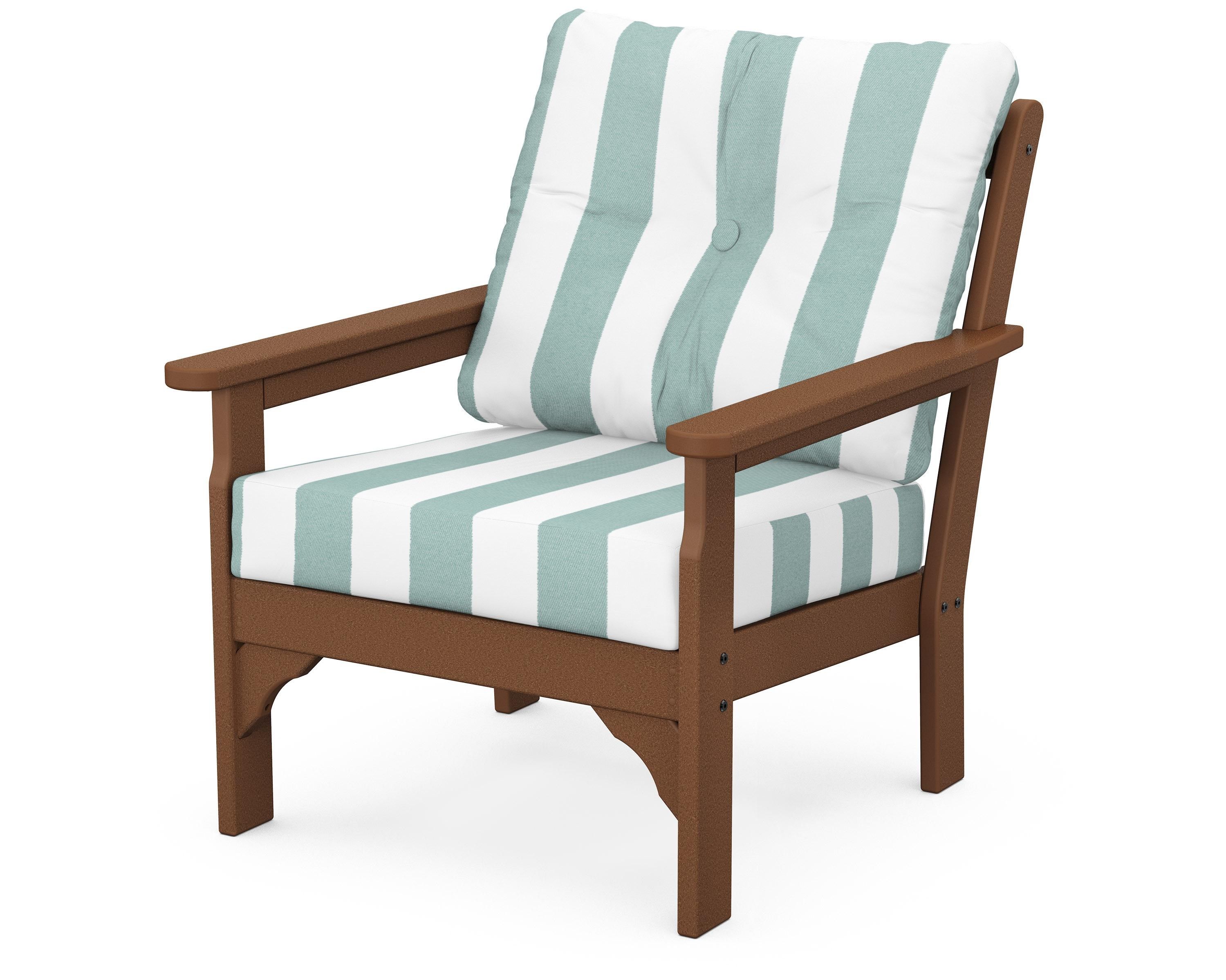 POLYWOOD® Vineyard Deep Seating Chair in Teak / Cabana Stripe Glacier Spa