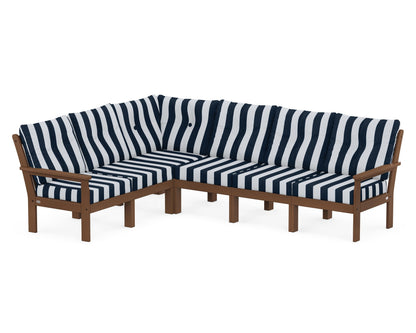 POLYWOOD® Vineyard 6-Piece Sectional in Teak / Cabana Stripe Marine Indigo