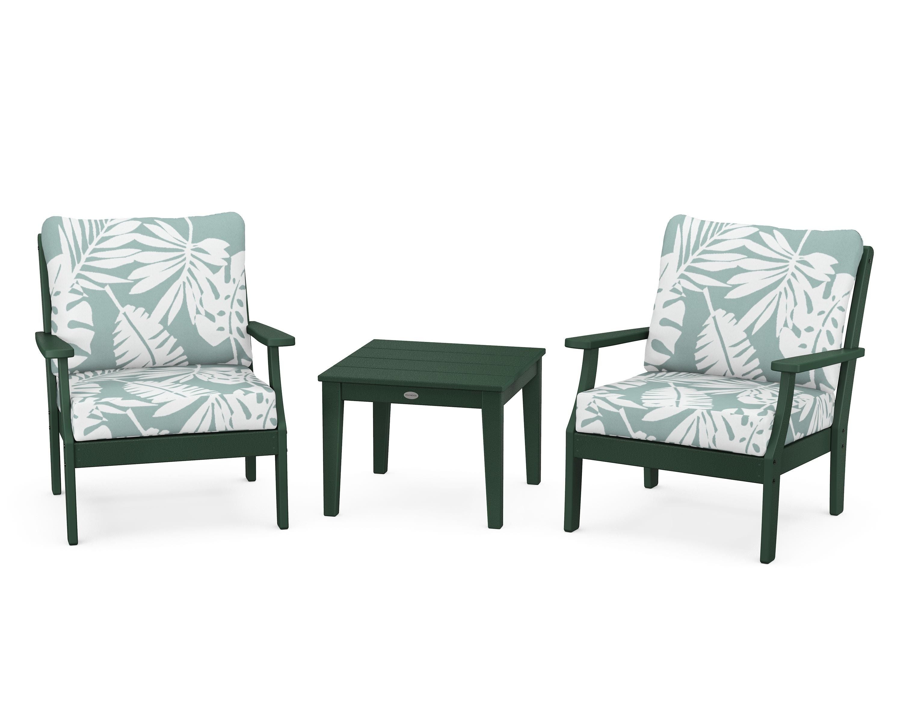 POLYWOOD® Braxton 3-Piece Deep Seating Set in Green / Leaf Glacier Spa