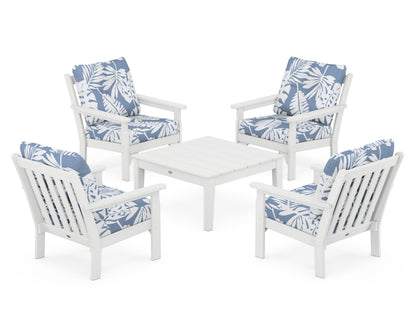 POLYWOOD® Vineyard 5-Piece Deep Seating Conversation Set in White / Leaf Sky Blue