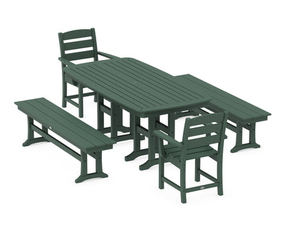 POLYWOOD® Lakeside 5-Piece Dining Set with Benches in Green