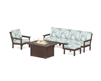POLYWOOD® Vineyard Sectional Lounge and Fire Pit Set in Mahogany / Leaf Glacier Spa
