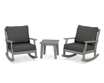 POLYWOOD® Braxton 3-Piece Deep Seating Rocker Set in Slate Grey / Spectrum Carbon