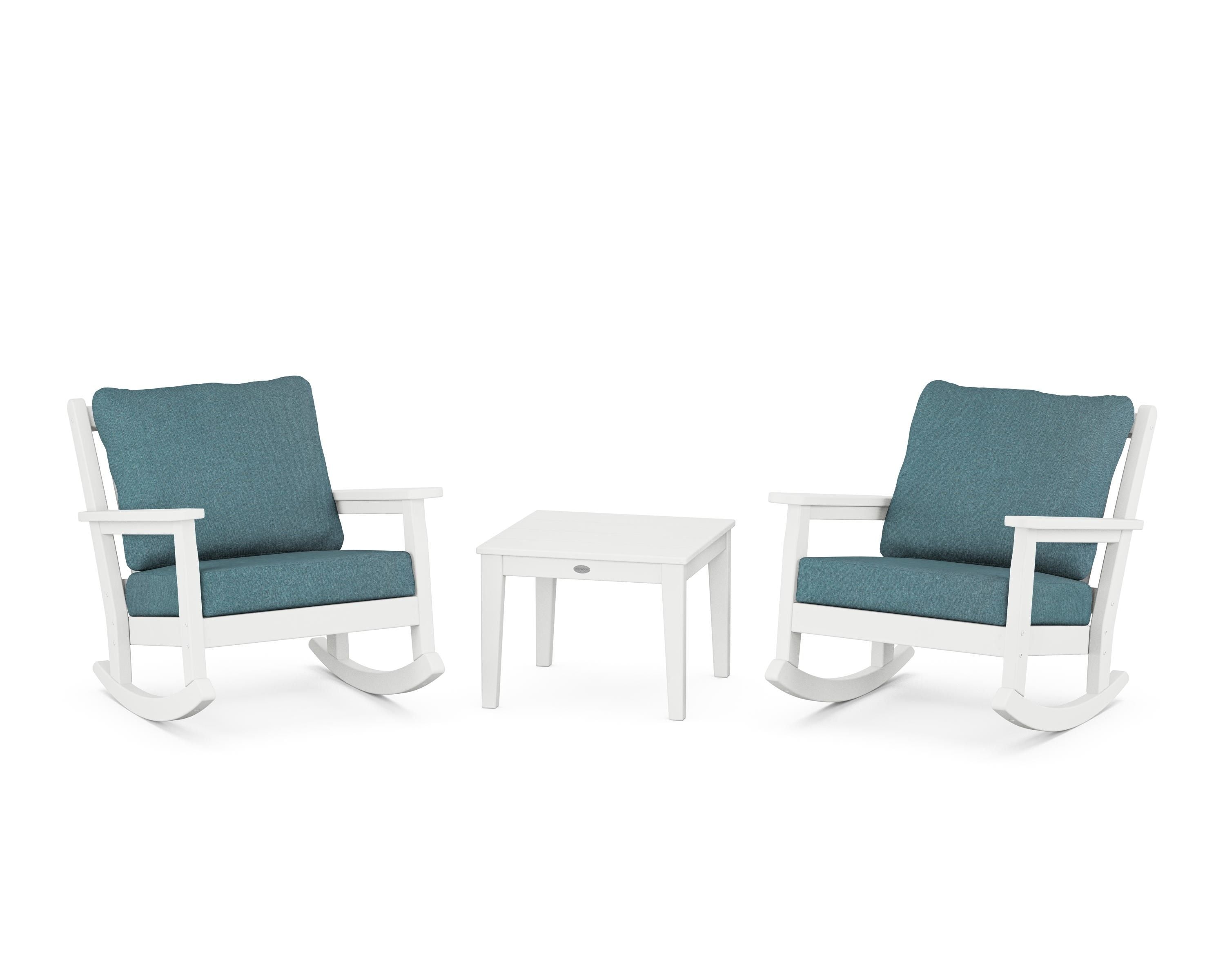 POLYWOOD® Chippendale 3-Piece Deep Seating Rocker Set in White / Ocean Teal