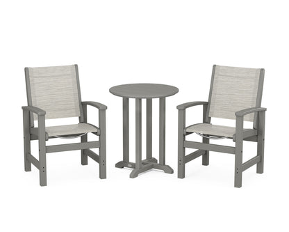 POLYWOOD® Coastal 3-Piece Round Bistro Dining Set in Slate Grey / Birch Sling