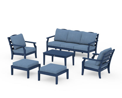 Draper James™ by  POLYWOOD® Savannah 6-Piece Lounge Sofa Set in Navy / Sky Blue