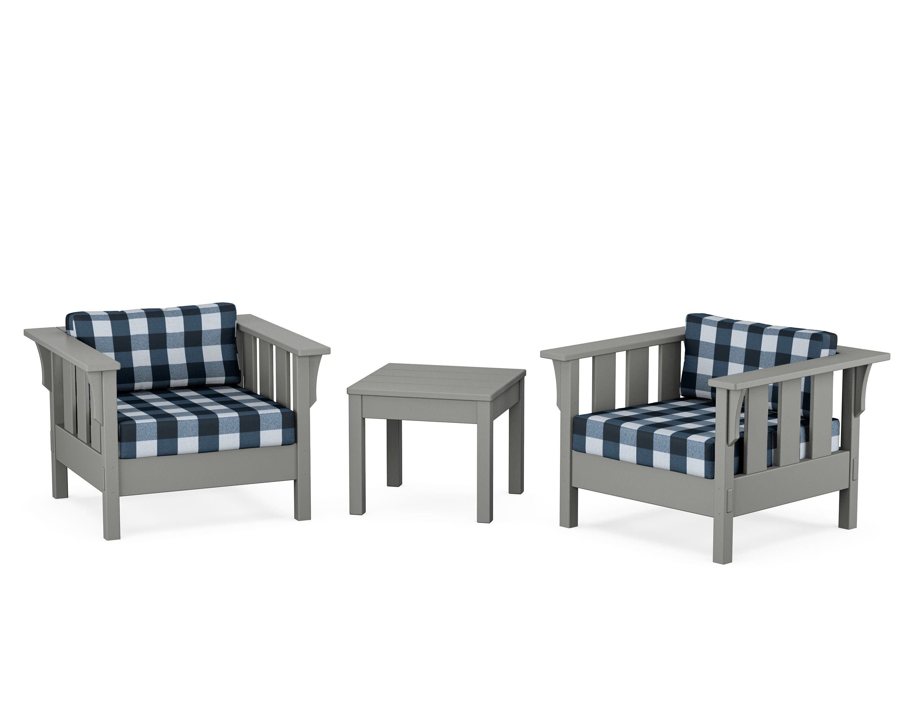 Martha Stewart by POLYWOOD® Acadia 3-Piece Deep Seating Set in Slate Grey / Buffalo Plaid Marine Indigo