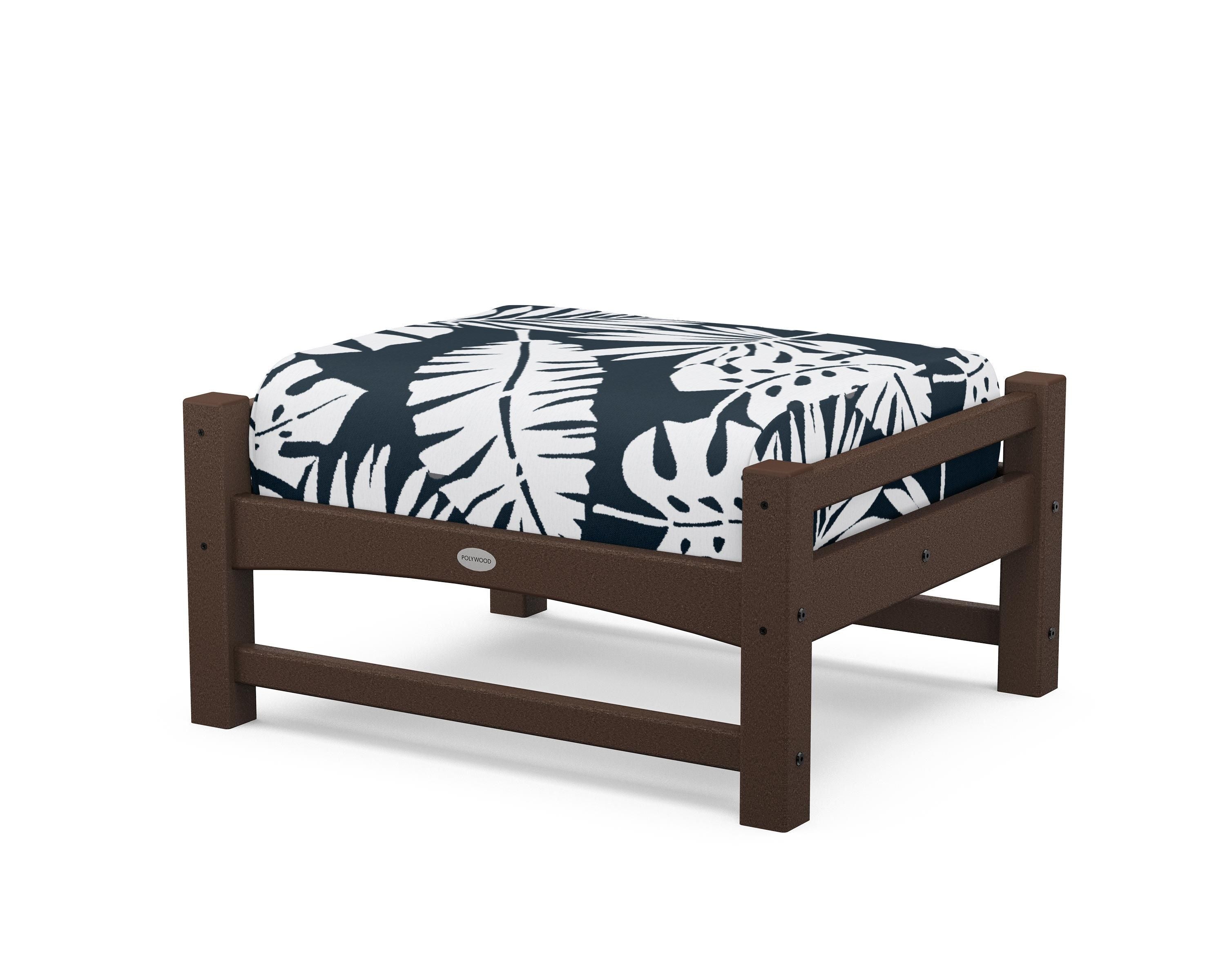 POLYWOOD® Club Ottoman in Mahogany / Leaf Marine Indigo
