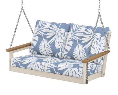 POLYWOOD® Vineyard Deep Seating Swing in Sand / Natural / Leaf Sky Blue