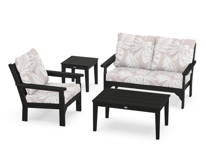 POLYWOOD® Vineyard 4-Piece Deep Seating Set in Black / Leaf Dune Burlap