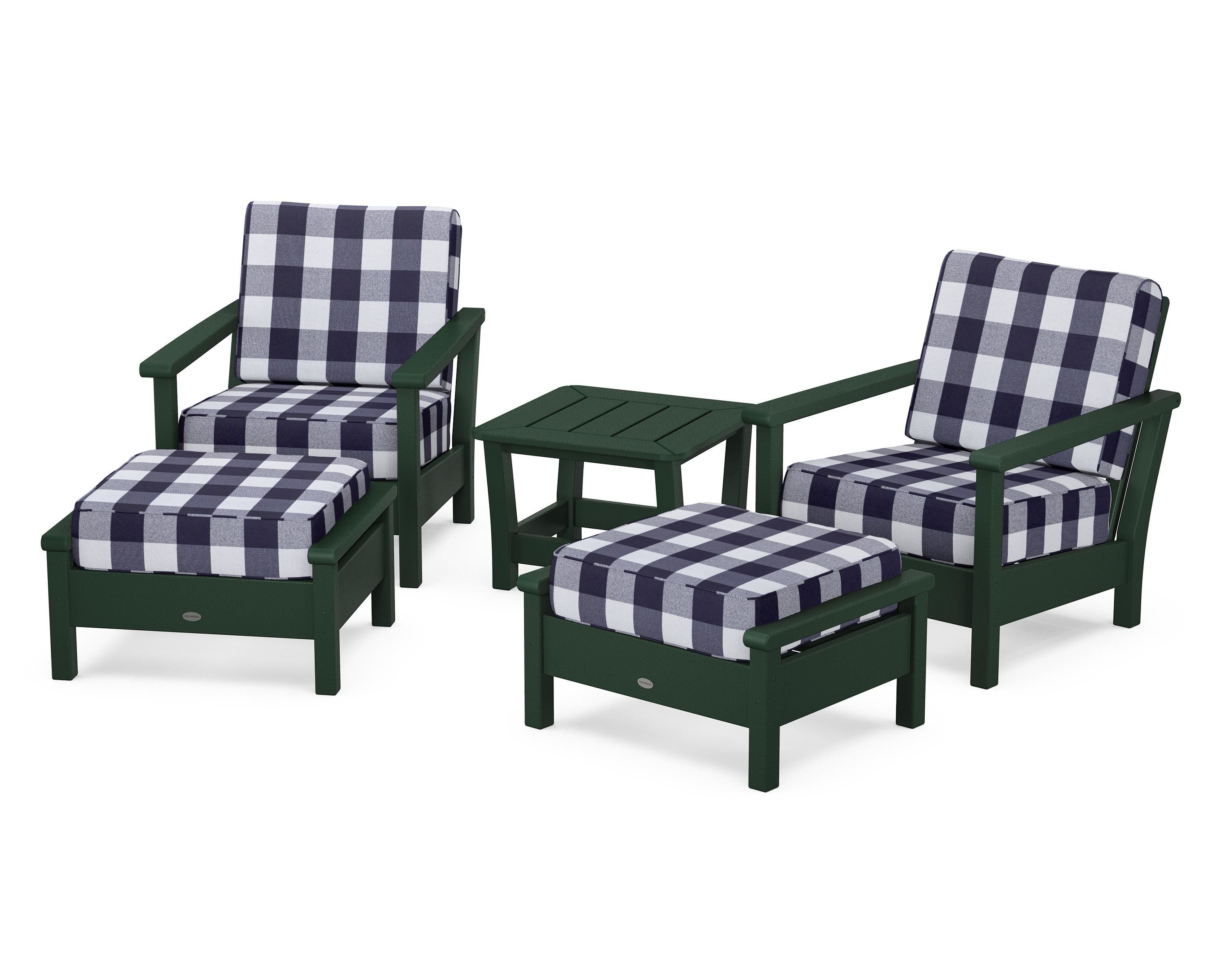 POLYWOOD® Harbour 5-Piece Deep Seating Chair Set in Green / Buffalo Plaid Navy