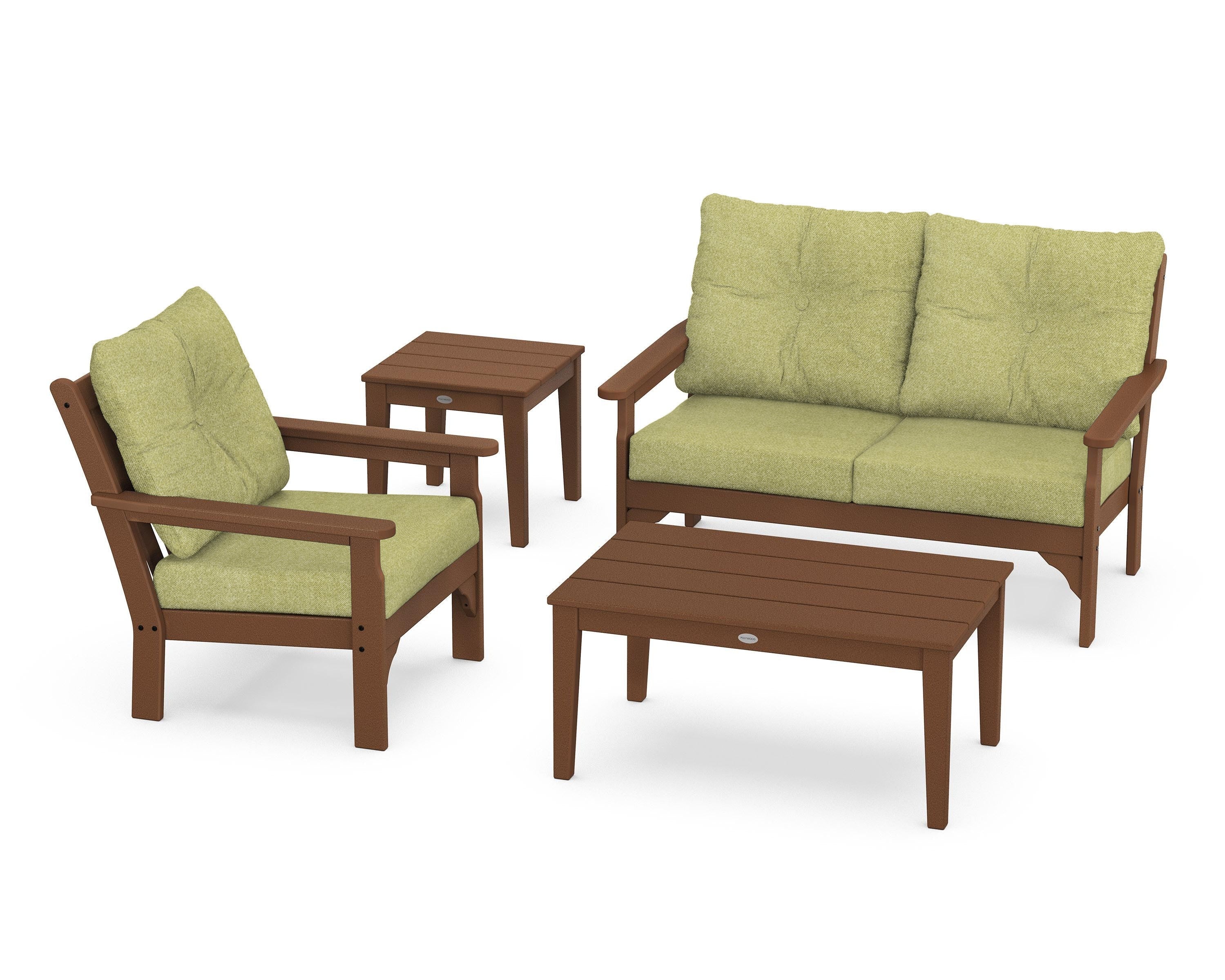 POLYWOOD® Vineyard 4-Piece Deep Seating Set in Teak / Chartreuse Boucle
