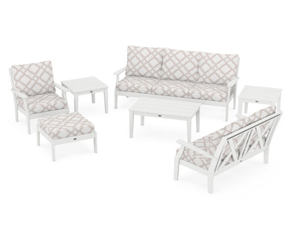 POLYWOOD® Braxton 7-Piece Deep Seating Set in White / Trellis Dune Burlap
