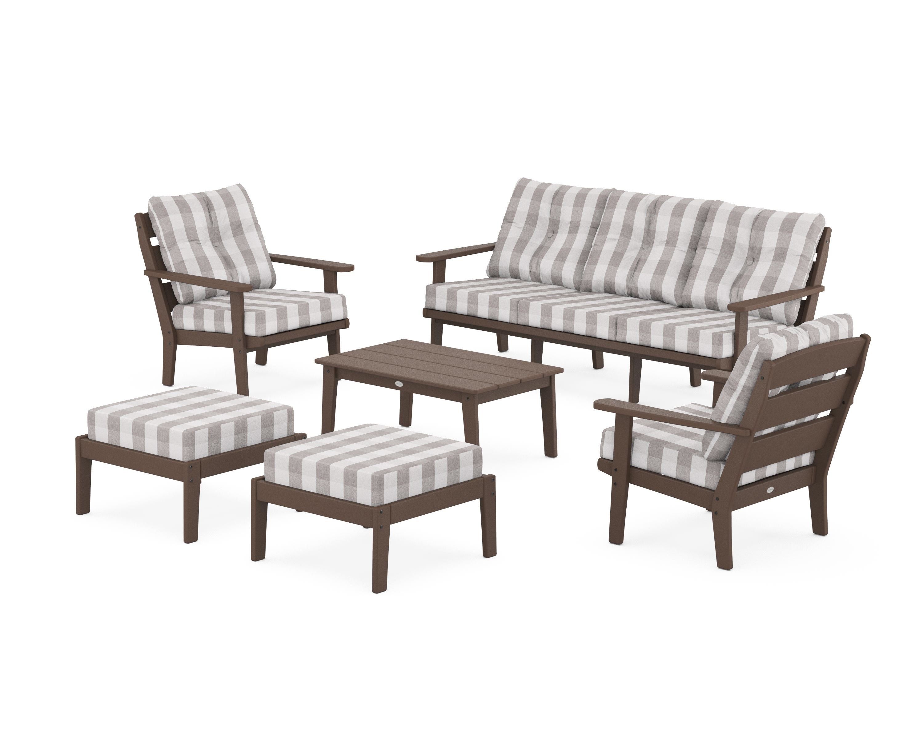 POLYWOOD® Lakeside 6-Piece Lounge Sofa Set in Mahogany / Buffalo Plaid Grey Mist