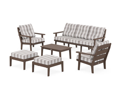 POLYWOOD® Lakeside 6-Piece Lounge Sofa Set in Mahogany / Buffalo Plaid Grey Mist