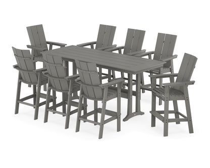POLYWOOD® Modern Curveback Adirondack 9-Piece Farmhouse Bar Set with Trestle Legs in Slate Grey