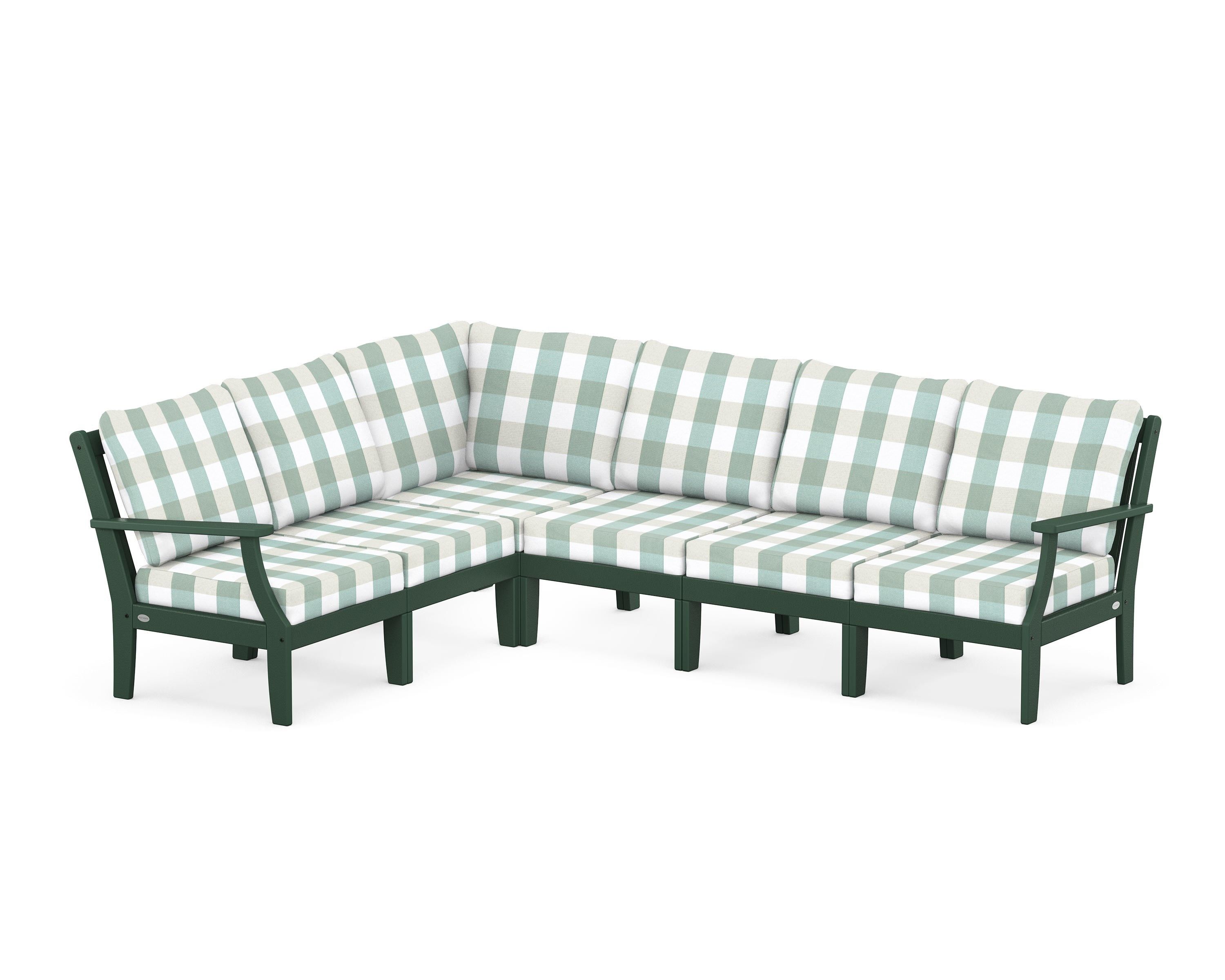 POLYWOOD® Braxton Modular 6-Piece Deep Seating Set in Green / Buffalo Plaid Glacier Spa