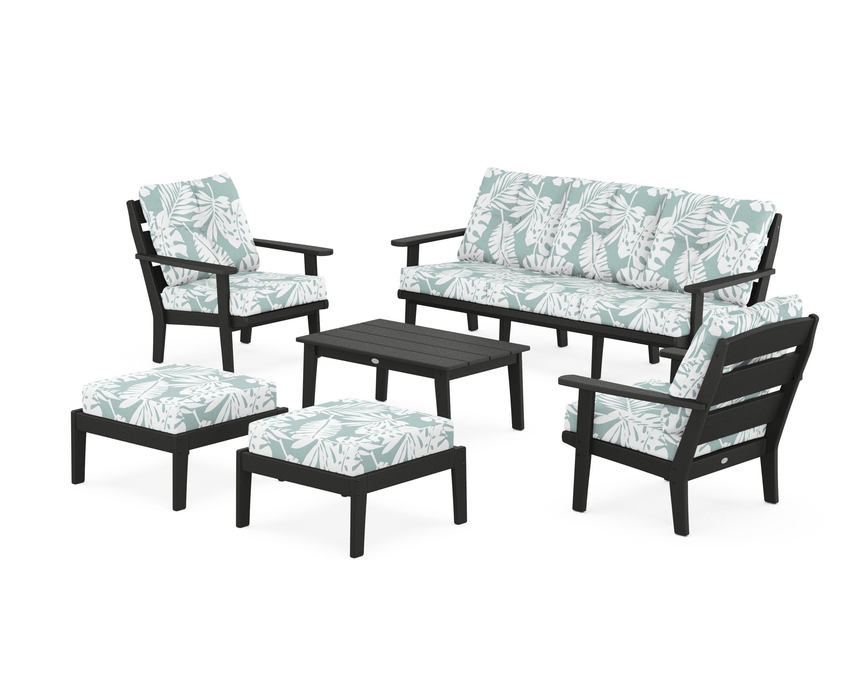POLYWOOD® Lakeside 6-Piece Lounge Sofa Set in Black / Leaf Glacier Spa