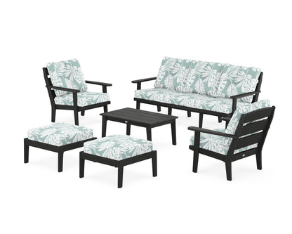 POLYWOOD® Lakeside 6-Piece Lounge Sofa Set in Black / Leaf Glacier Spa