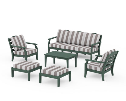 Draper James™ by  POLYWOOD® Savannah 6-Piece Lounge Sofa Set in Green / Cabana Stripe Grey Mist