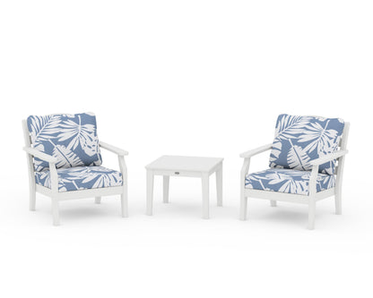 Draper James™ by  POLYWOOD® Savannah 3-Piece Deep Seating Set in White / Leaf Sky Blue