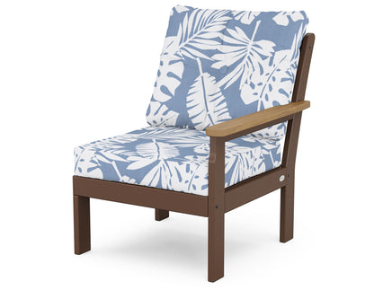 POLYWOOD® Vineyard Modular Right Arm Chair in Mahogany / Natural / Leaf Sky Blue