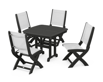POLYWOOD® Coastal Folding Side Chair 5-Piece Dining Set in Black / White Sling