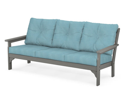 POLYWOOD® Vineyard Deep Seating Sofa in Slate Grey / Lattice Sky Blue