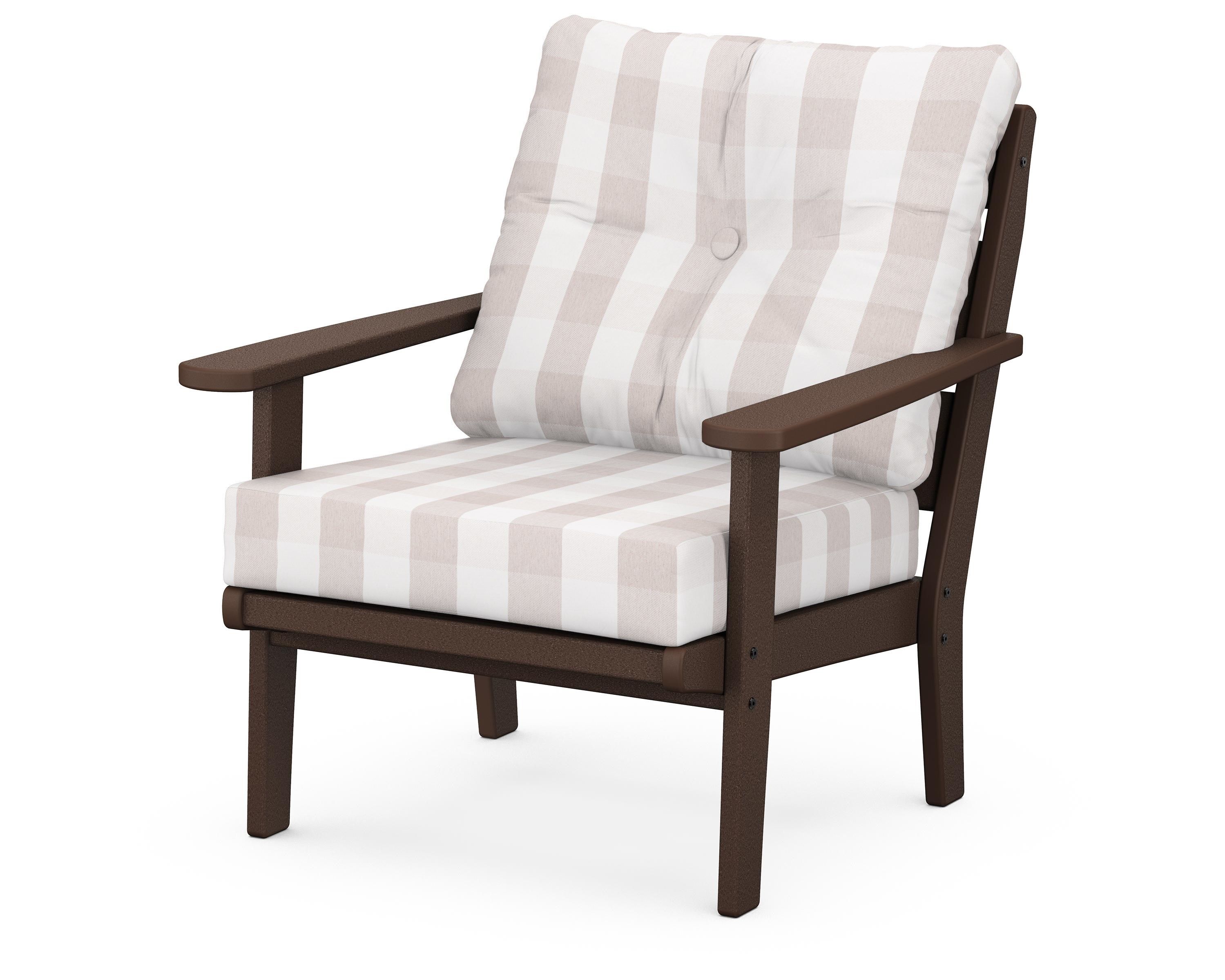 POLYWOOD® Lakeside Deep Seating Chair in Mahogany / Buffalo Plaid Dune Burlap