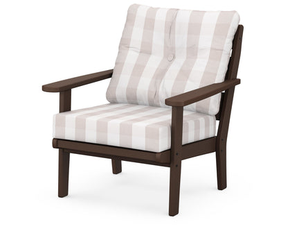 POLYWOOD® Lakeside Deep Seating Chair in Mahogany / Buffalo Plaid Dune Burlap