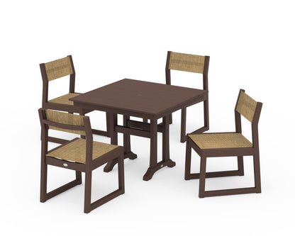 POLYWOOD® EDGE Sling 5-Piece Farmhouse Trestle Side Chair Dining Set in Mahogany / Burlap Sling
