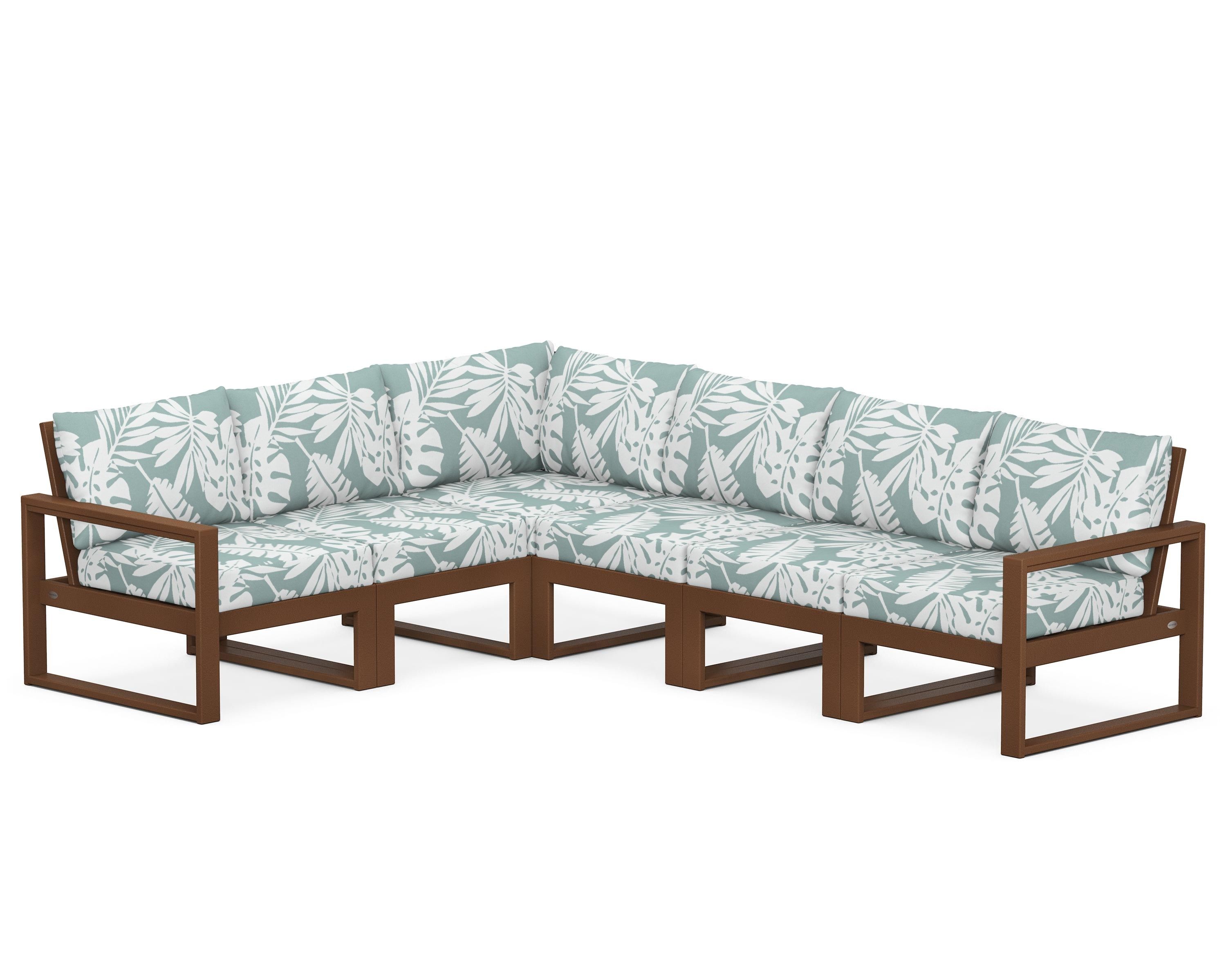 POLYWOOD® EDGE 6-Piece Modular Deep Seating Set in Teak / Leaf Glacier Spa
