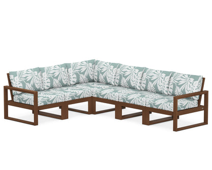 POLYWOOD® EDGE 6-Piece Modular Deep Seating Set in Teak / Leaf Glacier Spa