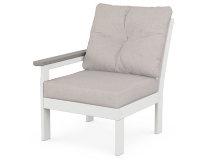 POLYWOOD® Vineyard Modular Left Arm Chair in White / Driftwood / Dune Burlap