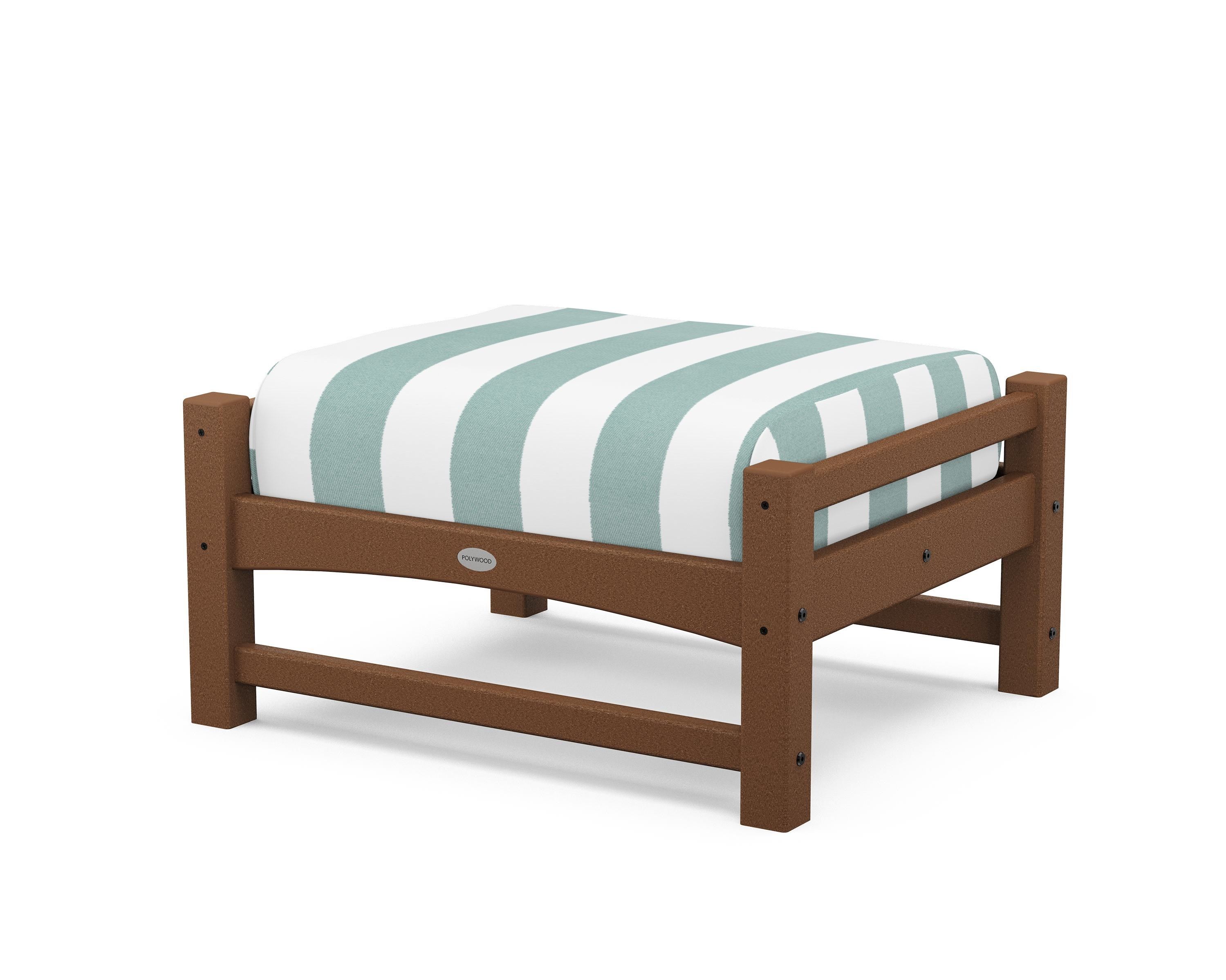 POLYWOOD® Club Ottoman in Teak / Cabana Stripe Glacier Spa