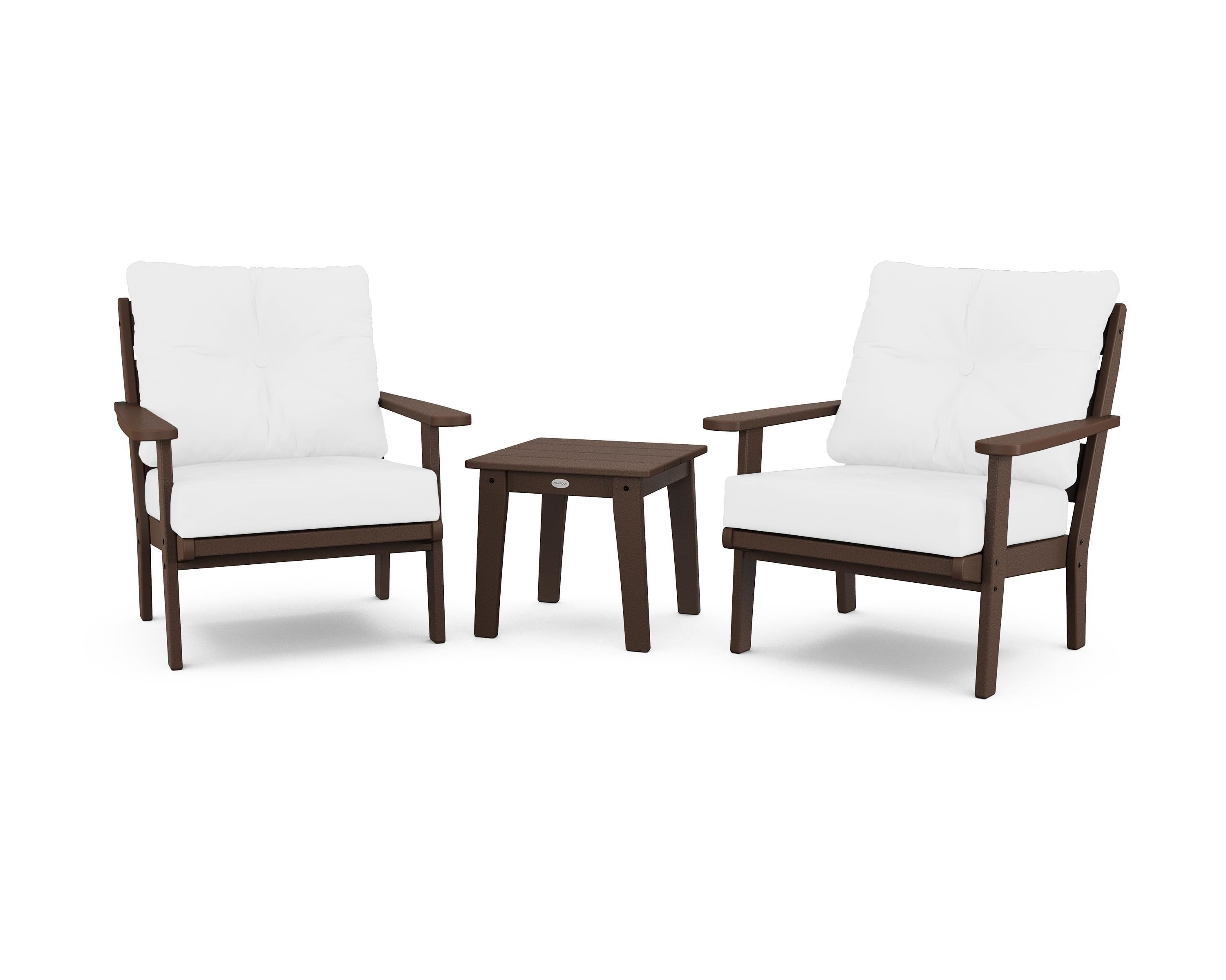 POLYWOOD® Lakeside 3-Piece Deep Seating Chair Set in Mahogany / Natural