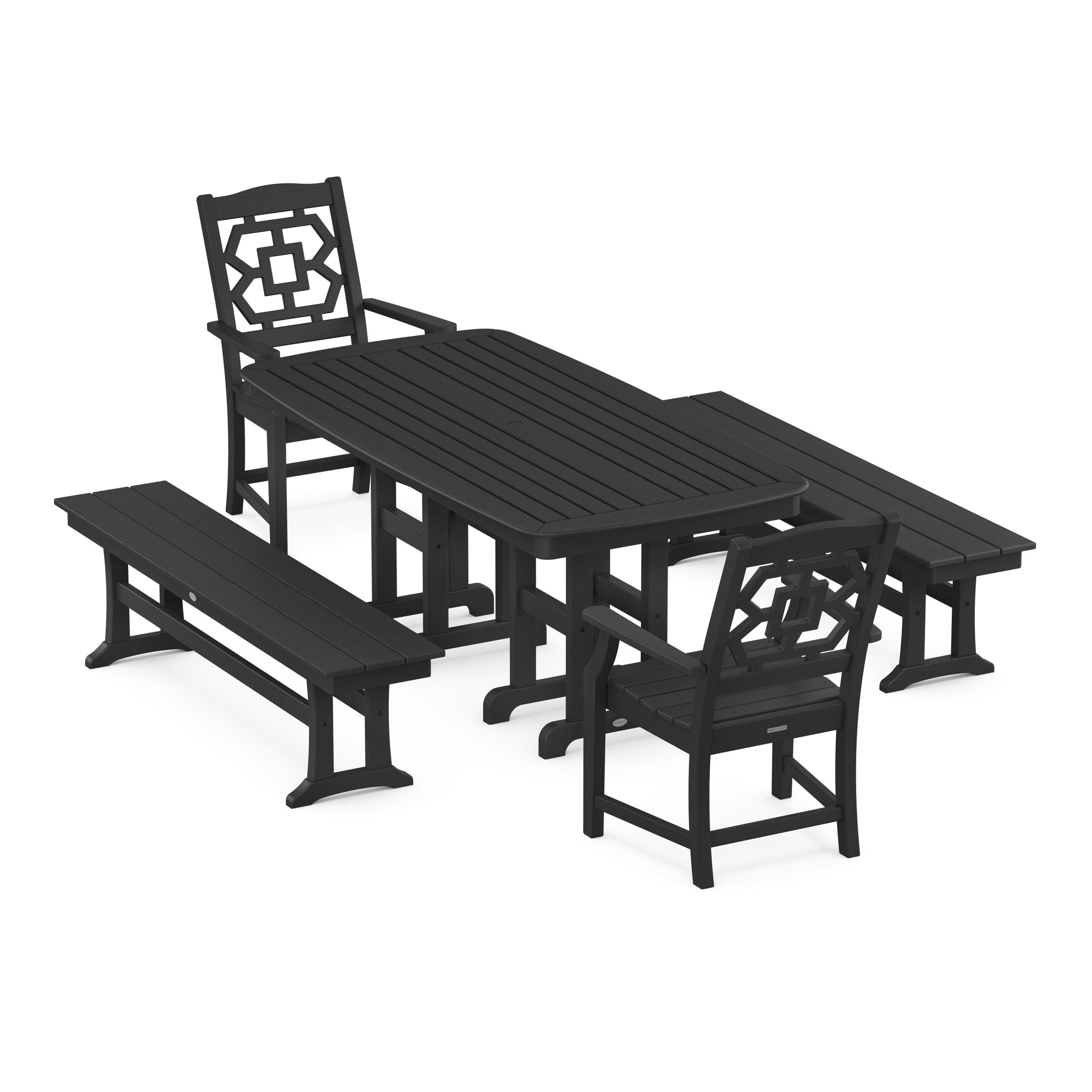 Chinoiserie 5-Piece Dining Set with Benches