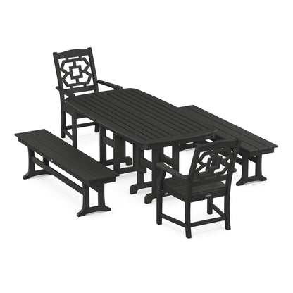 Chinoiserie 5-Piece Dining Set with Benches