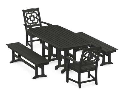Chinoiserie 5-Piece Dining Set with Benches