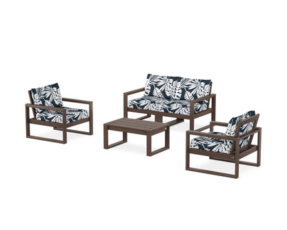 POLYWOOD® EDGE Sectional 4-Piece Deep Seating Set with Loveseat in Mahogany / Leaf Marine Indigo