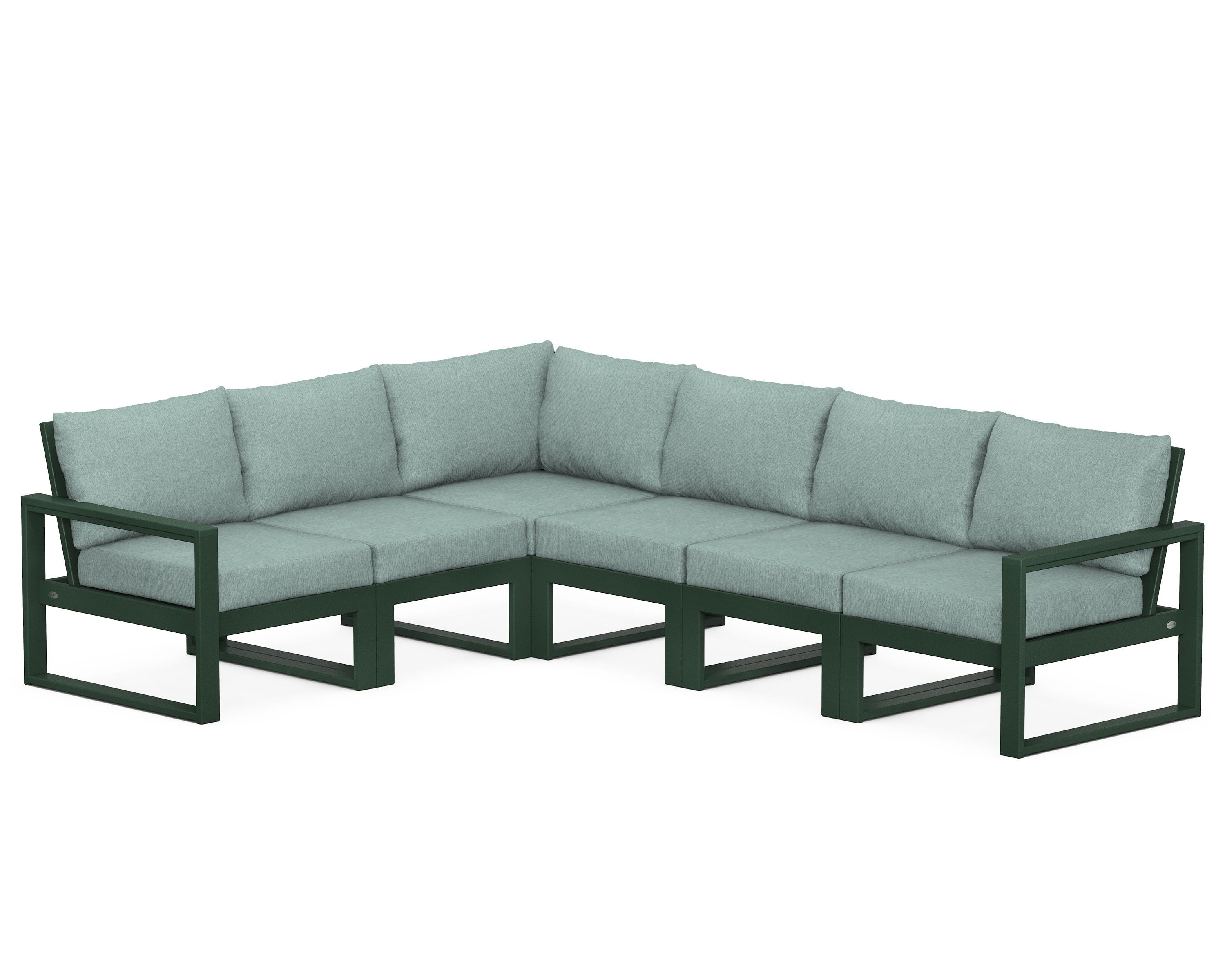 POLYWOOD® EDGE 6-Piece Modular Deep Seating Set in Green / Glacier Spa