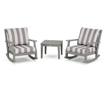 Country Living Wovendale 3-Piece Deep Seating Rocker Set in Slate Grey / Cabana Stripe Grey Mist